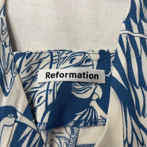 Reformation Gemstone Midi Dress Blue White Avian Floral Print Sz 12 Women's - Picture 7 of 7